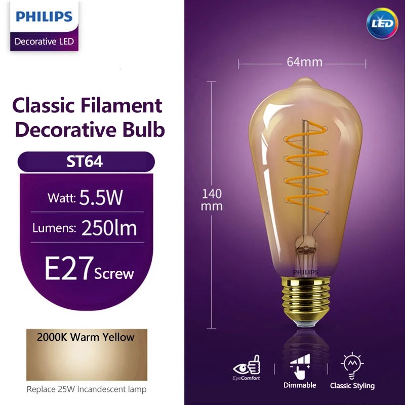 Philips LED ST64 ampoule décor - Philips Bulb Led Classic avis et prix